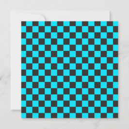 Cyan and charcoal checkerboard pattern dankeskarte