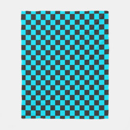Cyan and charcoal checkerboard pattern fleecedecke