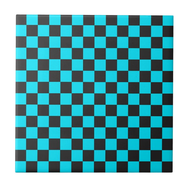 Cyan and charcoal checkerboard pattern fliese (Vorderseite)