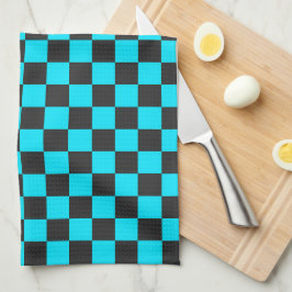 Cyan and charcoal checkerboard pattern geschirrtuch