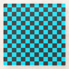Cyan and charcoal checkerboard pattern glasuntersetzer