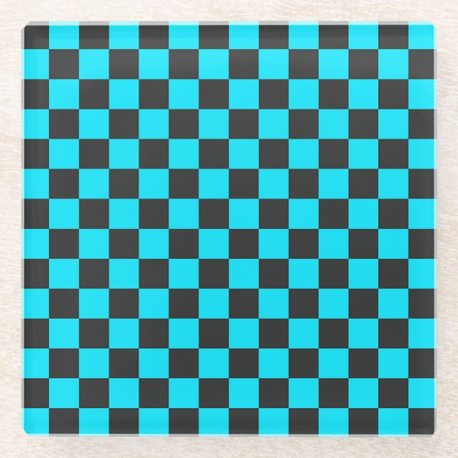 Cyan and charcoal checkerboard pattern glasuntersetzer (Vorderseite)