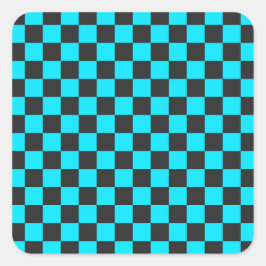 Cyan and charcoal checkerboard pattern quadratischer aufkleber