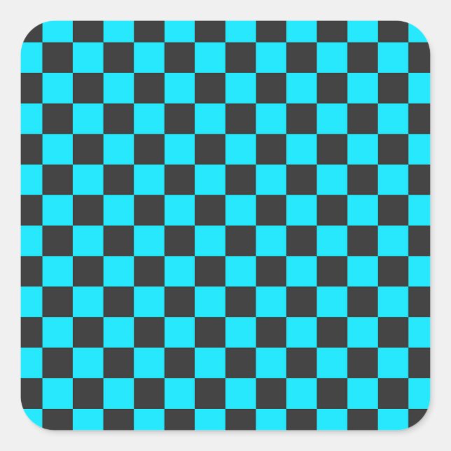 Cyan and charcoal checkerboard pattern quadratischer aufkleber (Vorderseite)