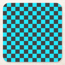 Cyan and charcoal checkerboard pattern rechteckiger pappuntersetzer