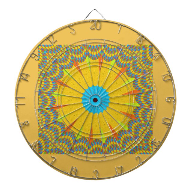 Cyan and Gold Mandala Art Print Dartscheibe (vorne)