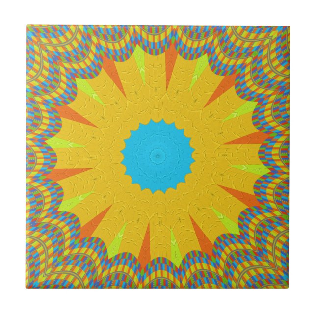 Cyan and Gold Mandala Art Print Fliese (Vorderseite)