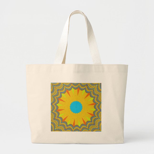 Cyan and Gold Mandala Art Print Jumbo Stoffbeutel (Vorne)