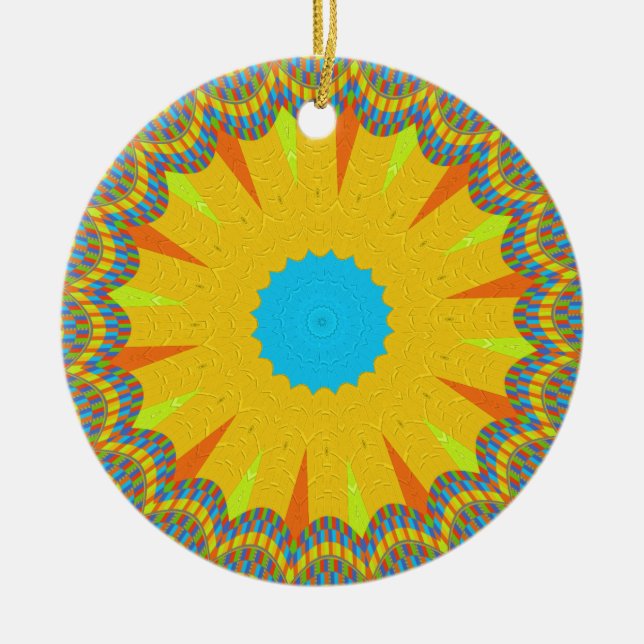 Cyan and Gold Mandala Art Print Keramikornament (Vorne)