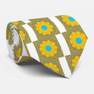 Cyan and Gold Mandala Art Print Krawatte