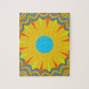 Cyan and Gold Mandala Art Print Puzzle