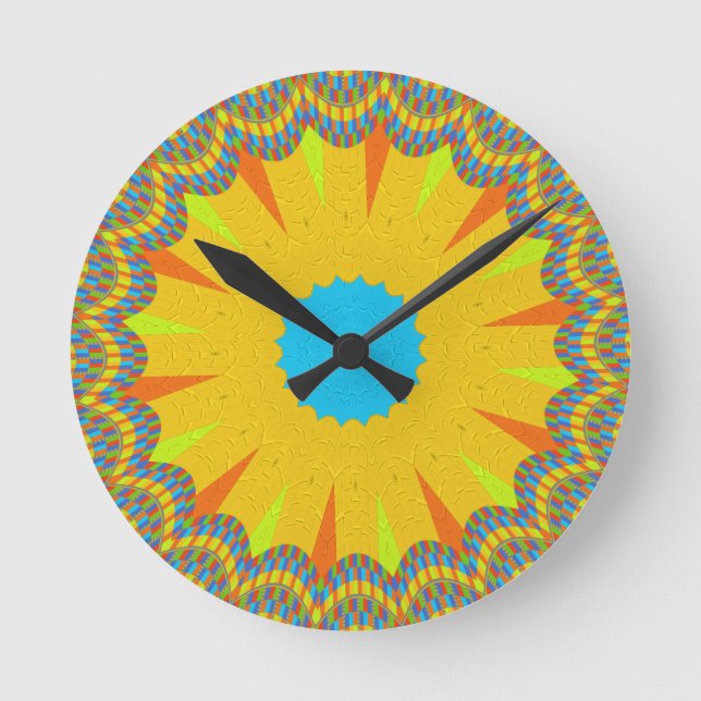 Cyan and Gold Mandala Art Print Runde Wanduhr (Vorderseite)