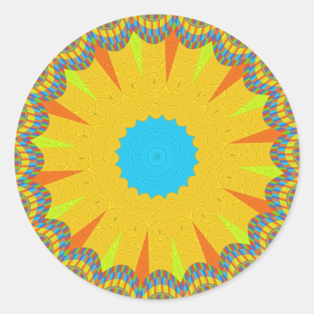 Cyan and Gold Mandala Art Print Runder Aufkleber (Vorderseite)