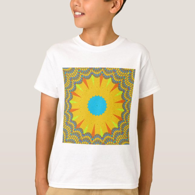 Cyan and Gold Mandala Art Print T-Shirt (Vorderseite)