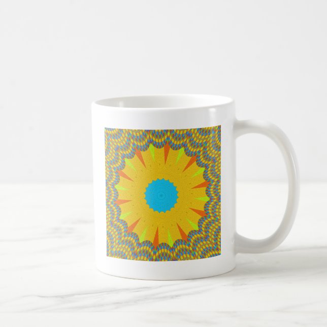 Cyan and Gold Mandala Art Print Tasse (Rechts)