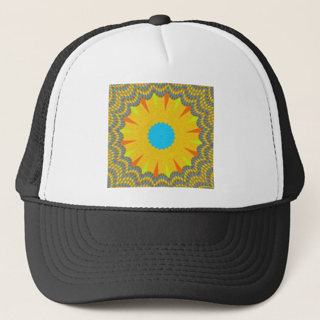 Cyan and Gold Mandala Art Print Truckerkappe (Vorderseite)