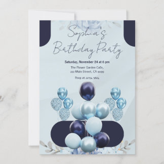 Cyan Balloons Geburtstag Einladung