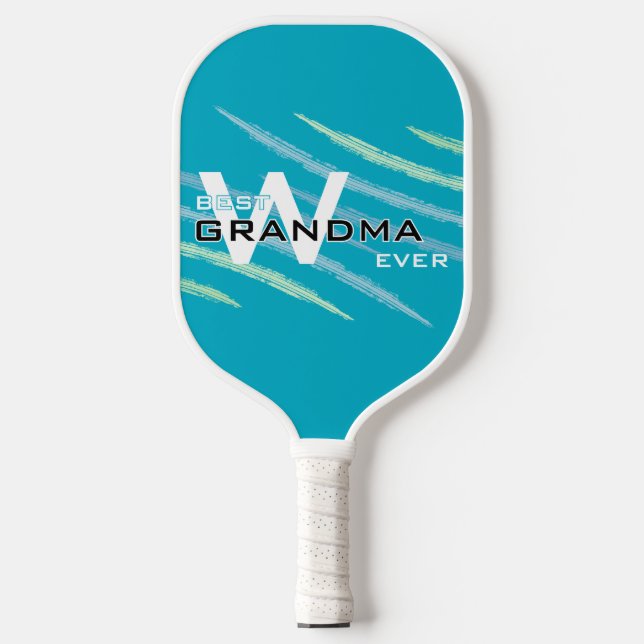 Cyan Best Oma mit Monogrammierten Initialen Carbon Pickleball Schläger (Vorderseite)
