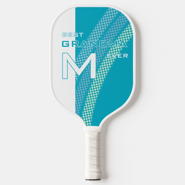 Cyan Best Oma mit Monogrammierten Initialen mit Pu Pickleball Schläger (Vorderseite)