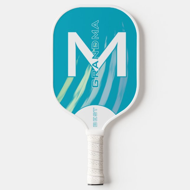 Cyan Best Oma mit Monogrammierten Initialen Pickleball Schläger (Vorderseite)