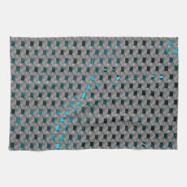 Cyan-Bild unter grauen Tellern, rechteckige Formen Geschirrtuch