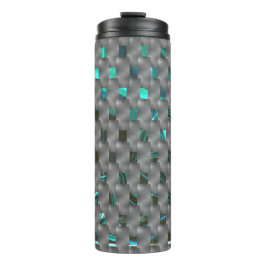 Cyan-Bild unter grauen Tellern, rechteckige Formen Thermosbecher