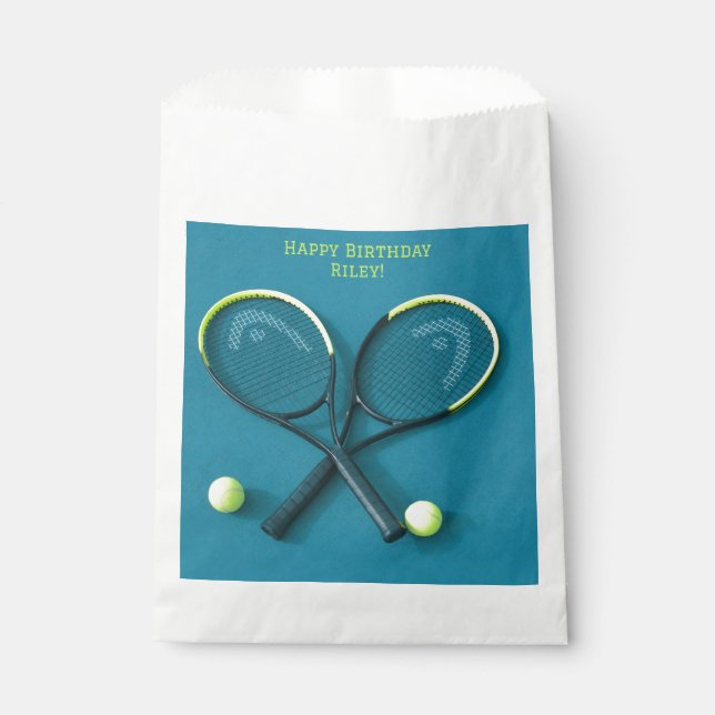 Cyan Birthday Party Rackets and Balls Tennis Geschenktütchen (Vorderseite)