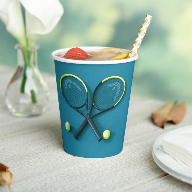 Cyan Birthday Party Rackets and Balls Tennis Pappbecher (In Situ)