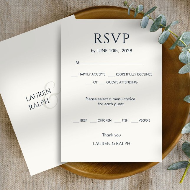 Cyan Black & Ivory Monogram Wedding RSVP Karte (Von Creator hochgeladen)