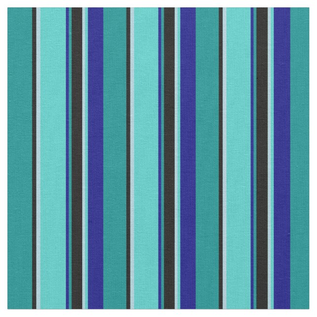 Cyan, Black, Light Blue, Türkis & Blue Lines Stoff (Nahaufnahme)