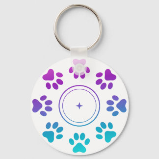 Cyan Blau Lila Pfotenabdrücke Design Hund Katze Li Schlüsselanhänger