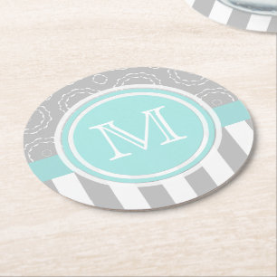 Cyan-blauer, grauer und weißer Motiv Sriped Runder Pappuntersetzer