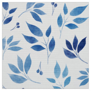 Cyan-Blue Aquarell-Blätter Poplin-Polyester- Stoff
