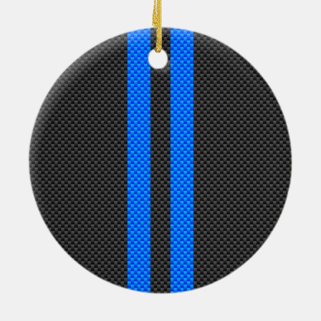 Cyan Blue Carbon Fibre Racing Stripes Keramik Ornament (Hinten)