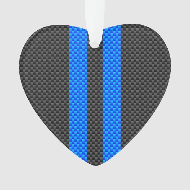 Cyan Blue Carbon Fibre Racing Stripes Ornament (Vorderseite)