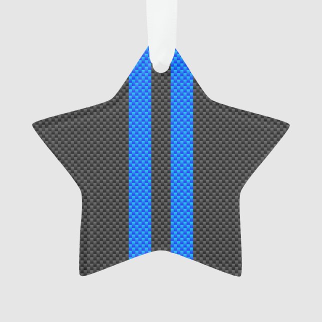 Cyan Blue Carbon Fibre Racing Stripes Ornament (Vorderseite)