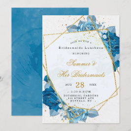 Cyan Blue Floral Geometric Bridesmaids Luncheon Einladung