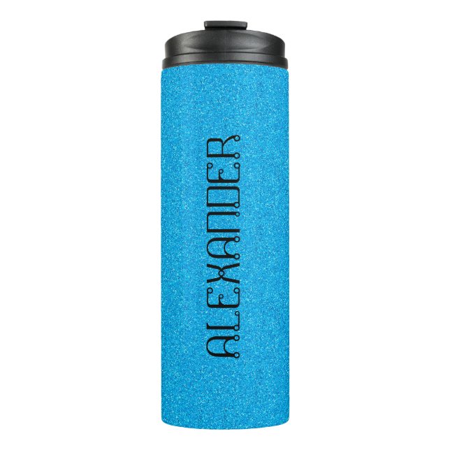 Cyan Blue Glitzer Chic Pattern Mame Personalisiert Thermosbecher (Vorderseite)