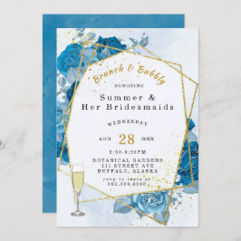 Cyan Blue Gold Geometric Brunch und Bubbly Einladung