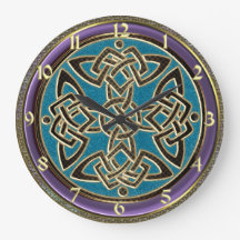 Cyan Blue, Purple and Gold Celtic Knot Clock