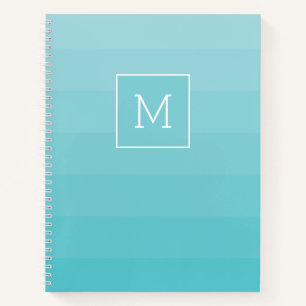 Cyan Blue Shades Horizontal Stripes Monogram Notizbuch