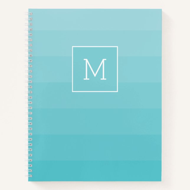 Cyan Blue Shades Horizontal Stripes Monogram Notizbuch (Vorderseite)