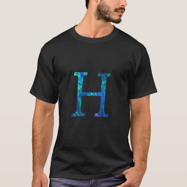 Cyan Blue Violet aquamarin Initial Hauptstadt Lett T-Shirt (Vorderseite)