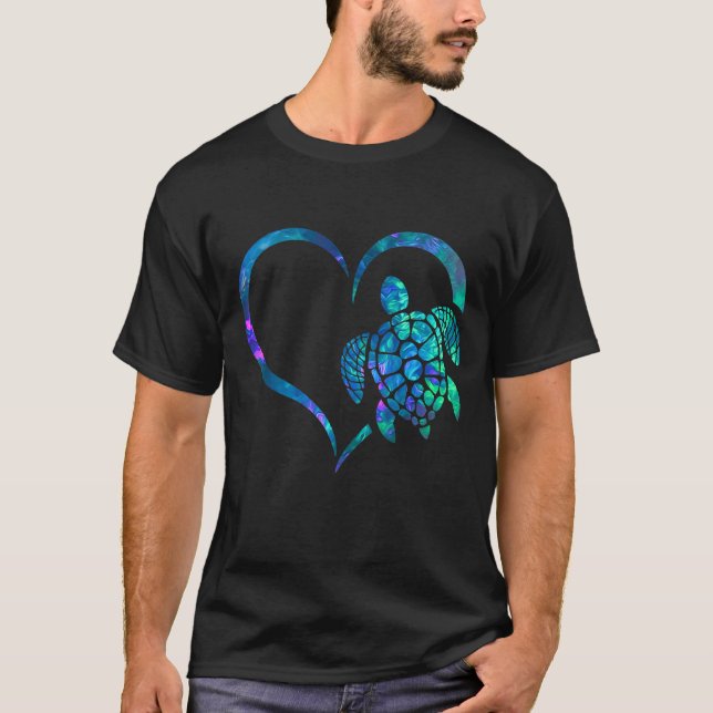 Cyan Blue Violet aquamarines Schildkrötenherz T-Shirt (Vorderseite)