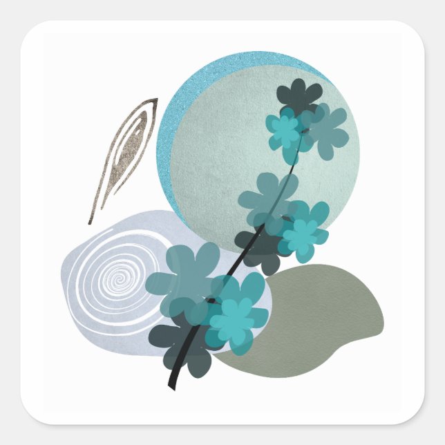 Cyan Boho Quadratischer Aufkleber (Vorderseite)