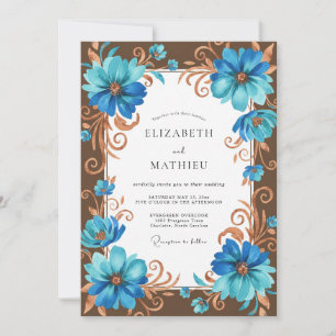 Cyan Bronze Blossom Hochzeit Einladung