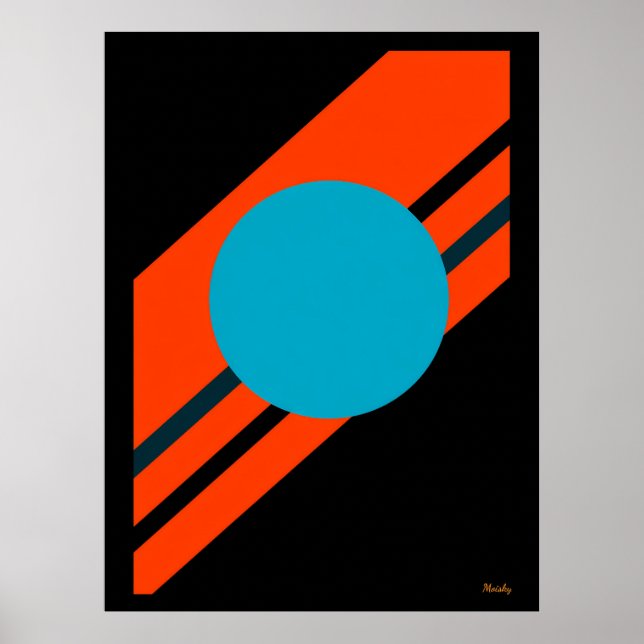 Cyan Circle mit Orange Diagonal Bauhaus Design Poster (Vorne)