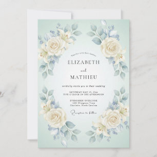 Cyan Cream Pfingstrosen-Hochzeit Einladung