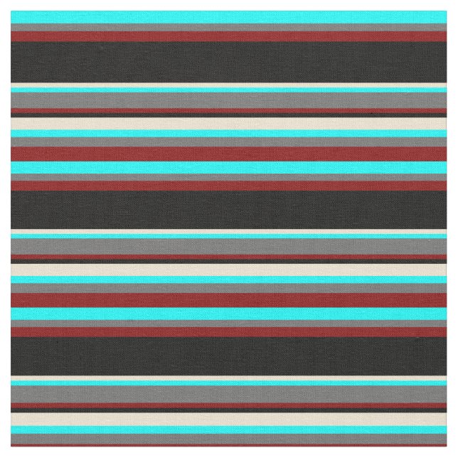 Cyan, Dim Gray, Maroon, Black & Beige Muster Stoff (Nahaufnahme)