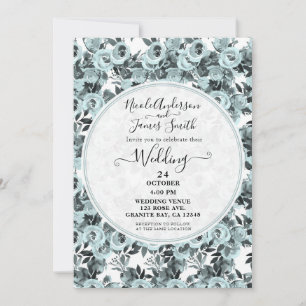 Cyan Dusty Blue Rose Vintage Rose Einladung
